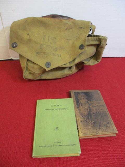 WWII U.S. Marked Horse Gas Mask Bag w/ Bonus Books