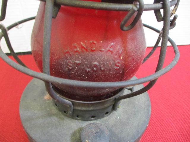 Handlan Antique Lantern w/ Embossed Red Globe
