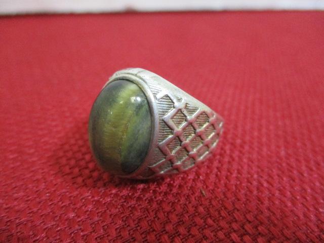 Sterling Silver Men's Ring w/ Green Cabochon