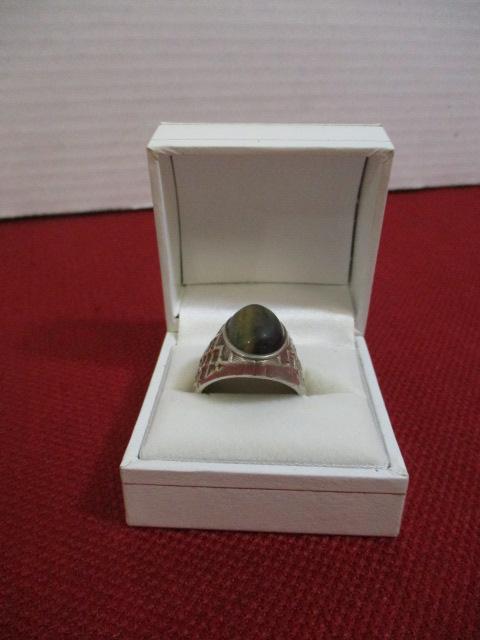 Sterling Silver Men's Ring w/ Green Cabochon