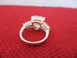 Sterling Silver Heart Shape Floating Double Setting Estate Ring