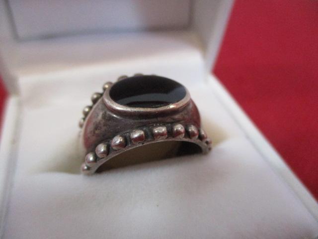 Sterling Silver Artisan Estate Ring with Onyx