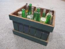 Painted Wooden Slate Crate w/ Mixed Collectibles Bottles