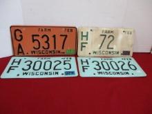 Wisconsin Mixed Vintage Farm License Plates-Lot of 4
