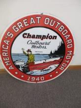 30" Champion Outboard Motors Porcelain Advertising Sign
