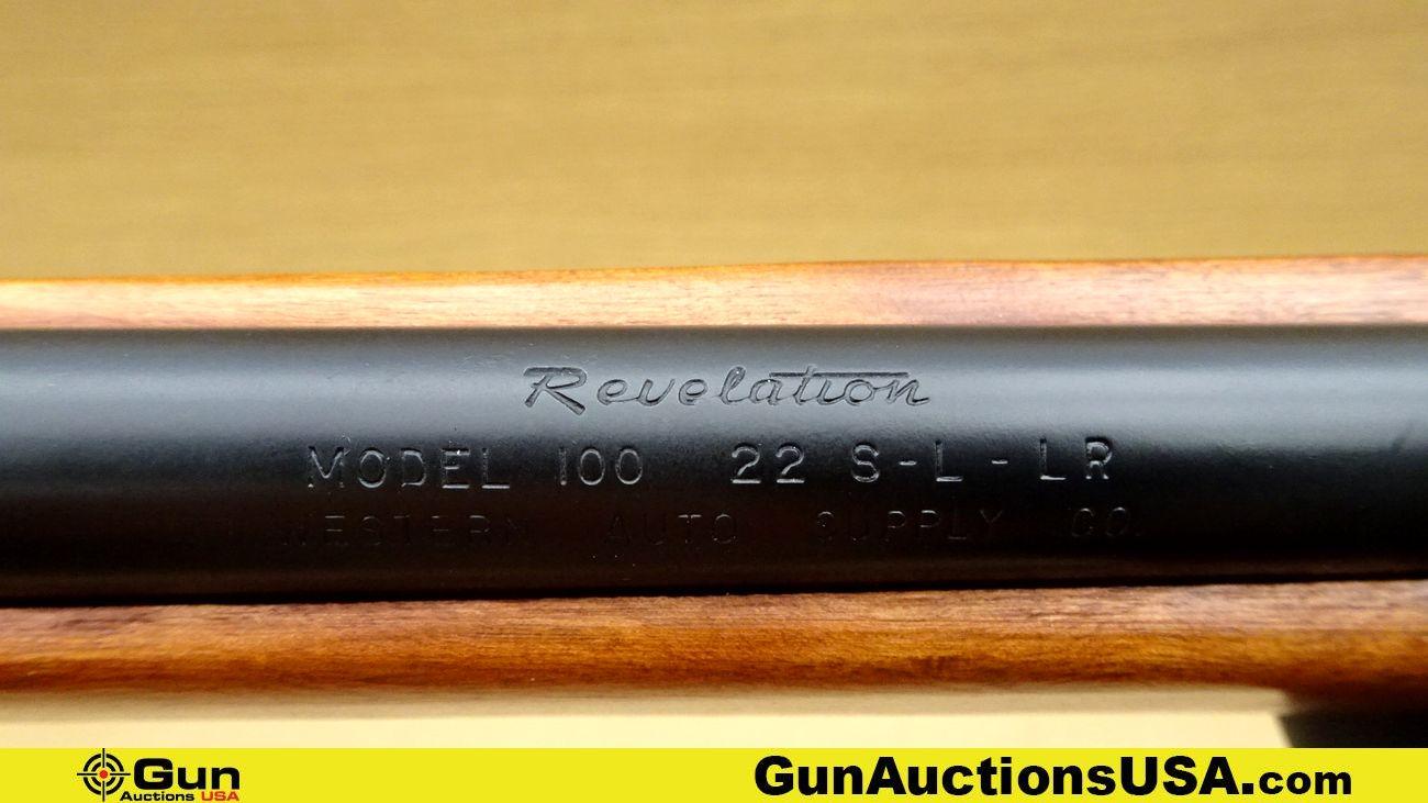 WESTERN AUTO SUPPLY CO. REVELATION MODEL 100 .22 S-L-LR Rifle. Good Condition. 24" Barrel. Shiny Bor