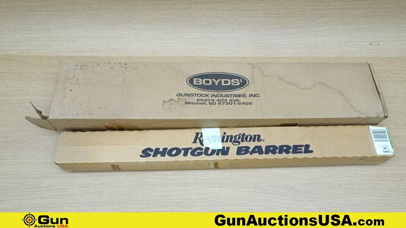 Boyds, Remington, Etc. Stocks, Barrel, Etc. . Good Condition. Lot of 4; #1- Walnut Rifle Stock, #2 B