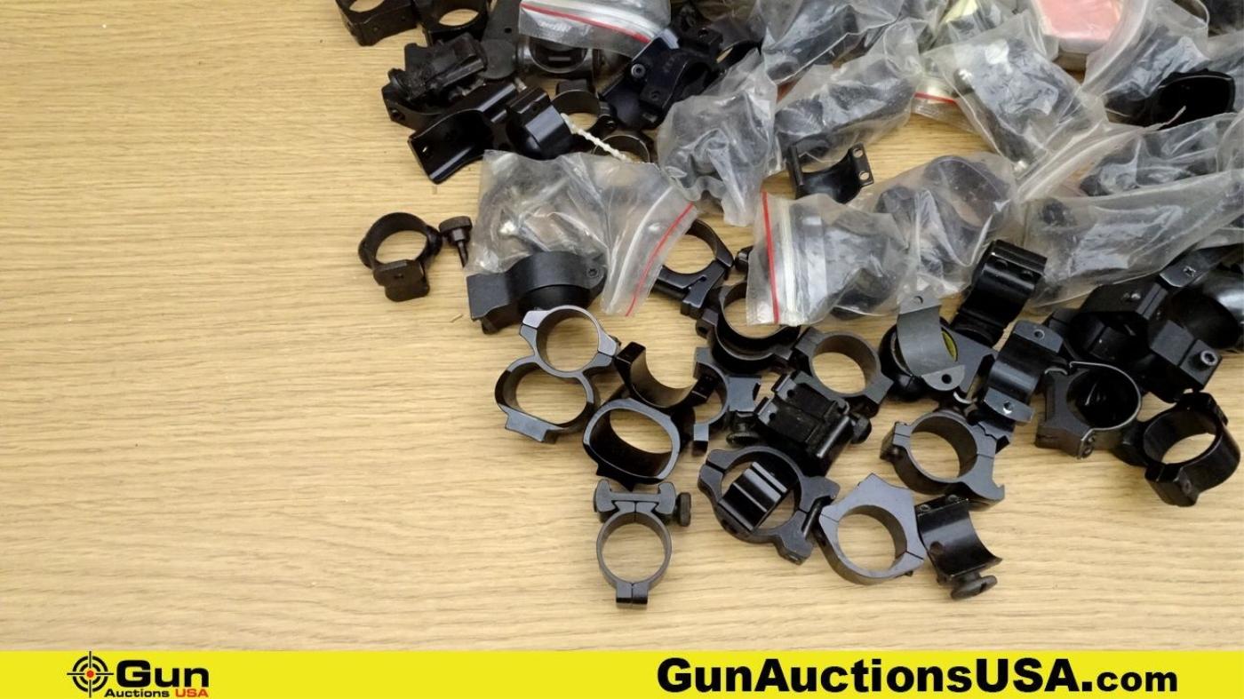 Scope Rings, Etc. . Good Condition. Lot of 92; 40 Scope Rings Sets, 50 Individual Assorted Scope Rin
