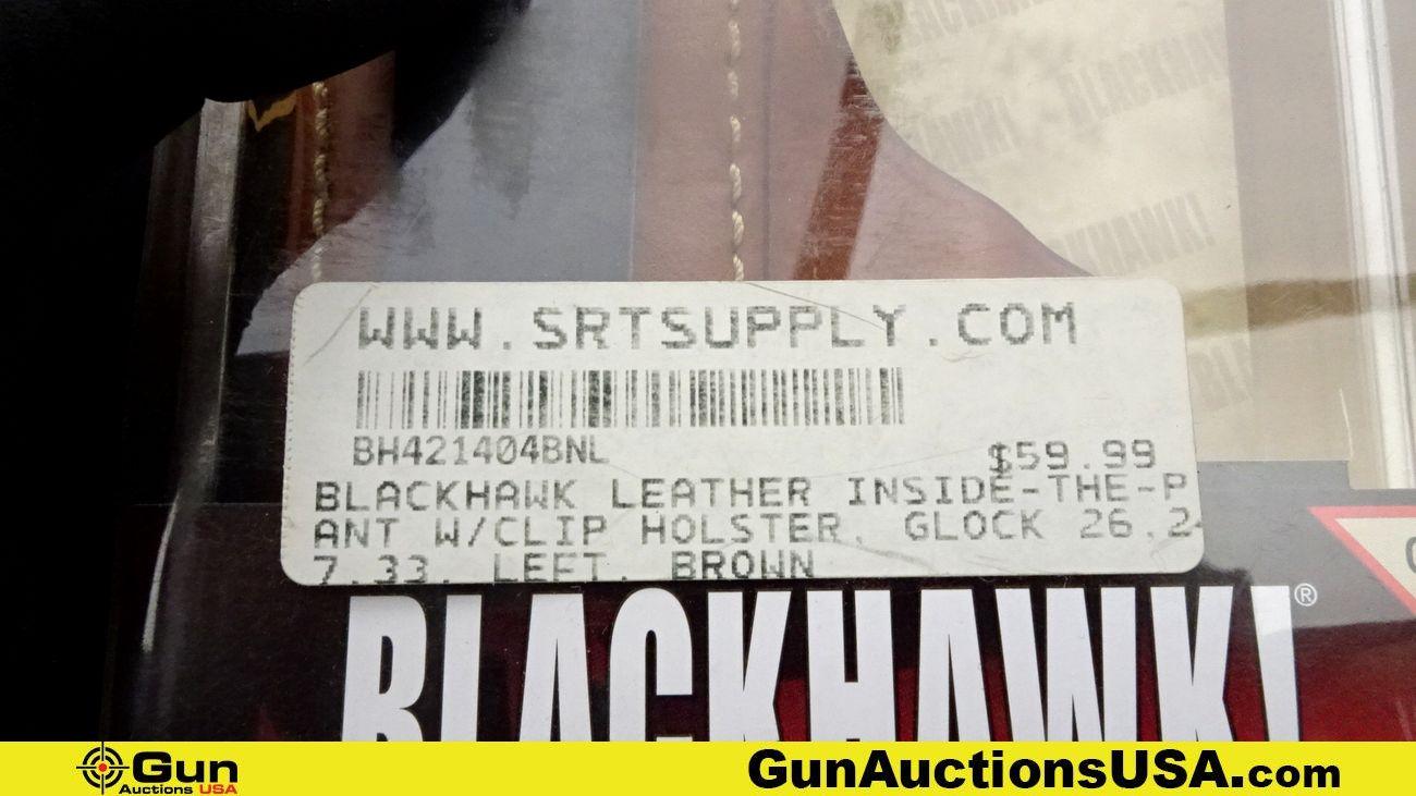Black Hawk Holsters. Excellent. Lot of 3; LEFT HANDED Leather Holsters. 1-Blackhawk Leather Inside t