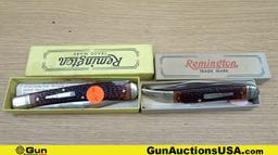 Remington, Winchester Knives. Excellent. Lot of 8; 3- Remington Folding Knives and 5 Winchester Fold