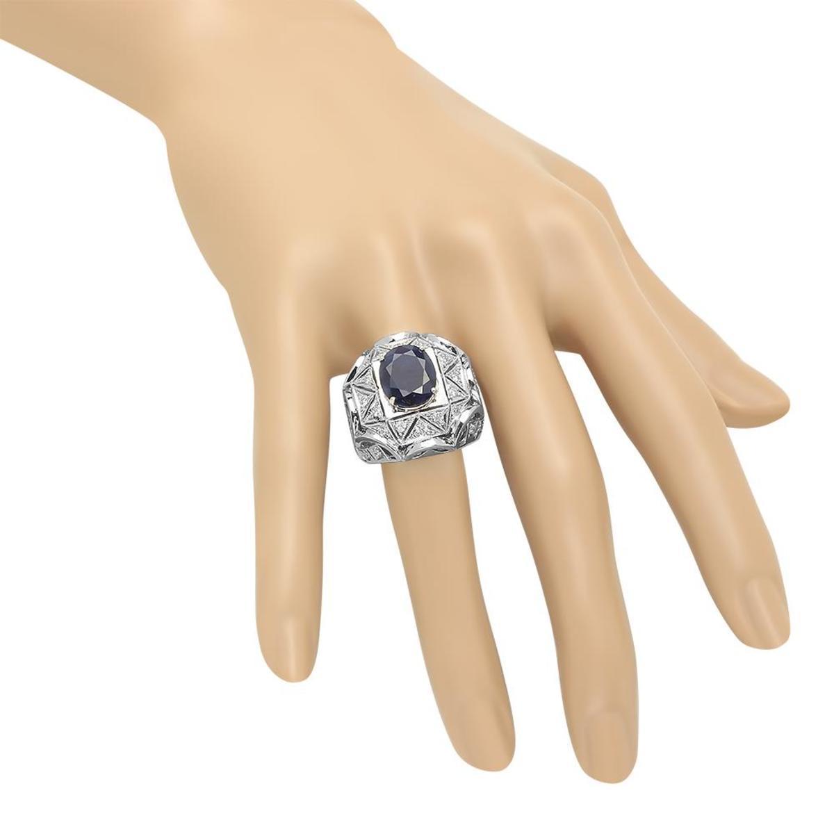 14K White Gold 5.29ct Sapphire and 1.10ct Diamond Ring