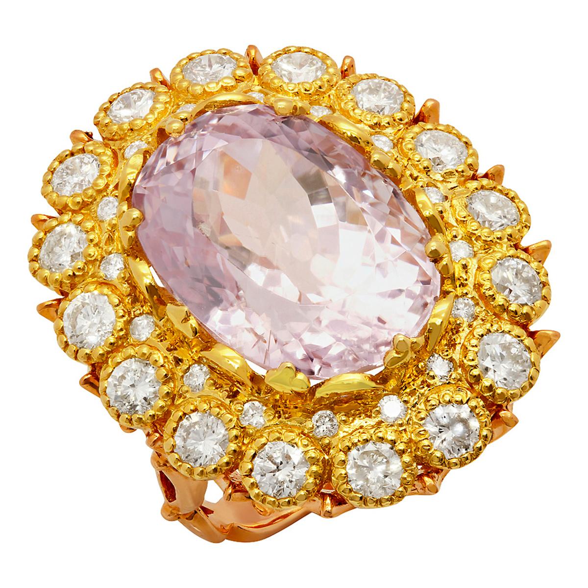 14k Yellow & Rose Gold 19.86ct Kunzite 2.84ct Diamond Ring