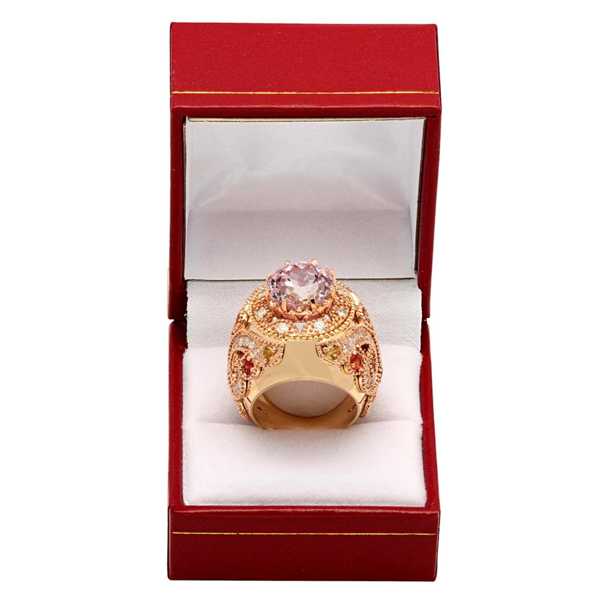 14k Yellow Gold 15.08ct Kunzite 1.20ct Sapphire 1.58ct Diamond Ring