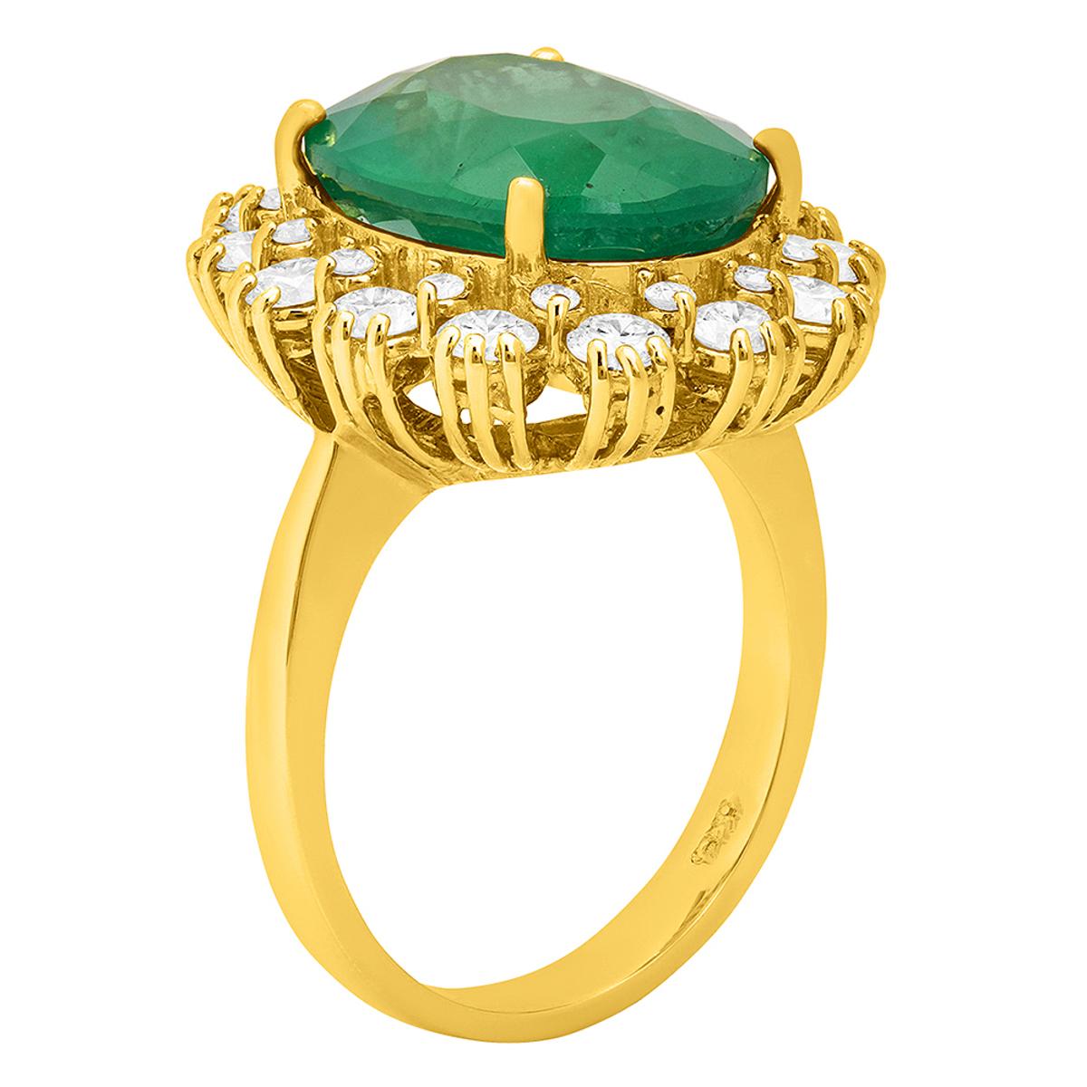 14k Yellow Gold 6.84ct Emerald 1.43ct Diamond Ring