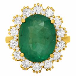 14k Yellow Gold 6.84ct Emerald 1.43ct Diamond Ring