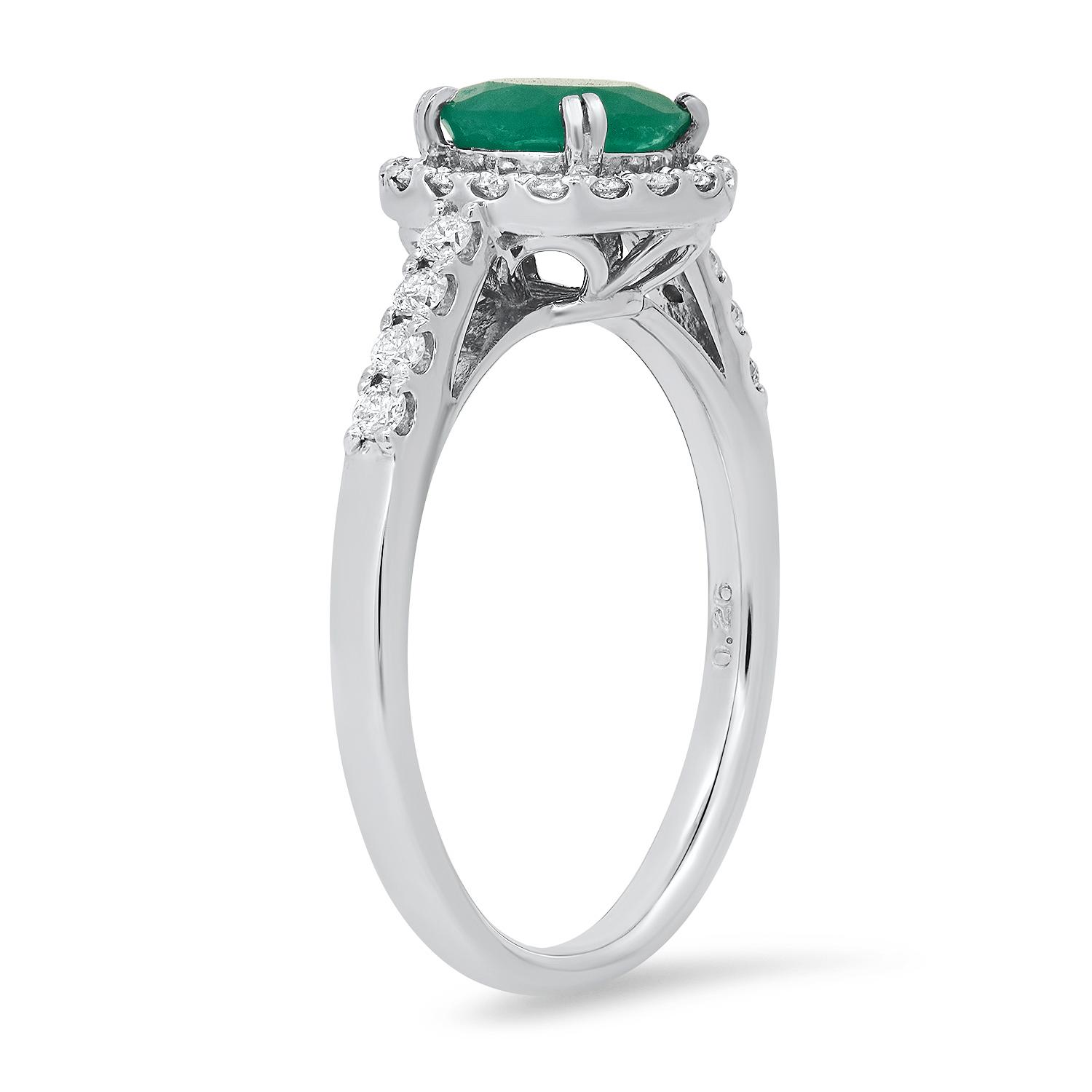 Platinum Setting with 1.00ct Emerald and 0.26ct Diamond Ladies Ring