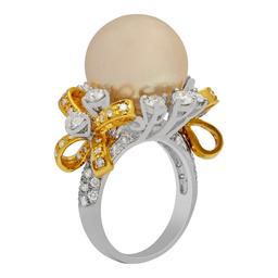 14k White & Yellow Gold 14mm Pearl 2.27ct Diamond Ring