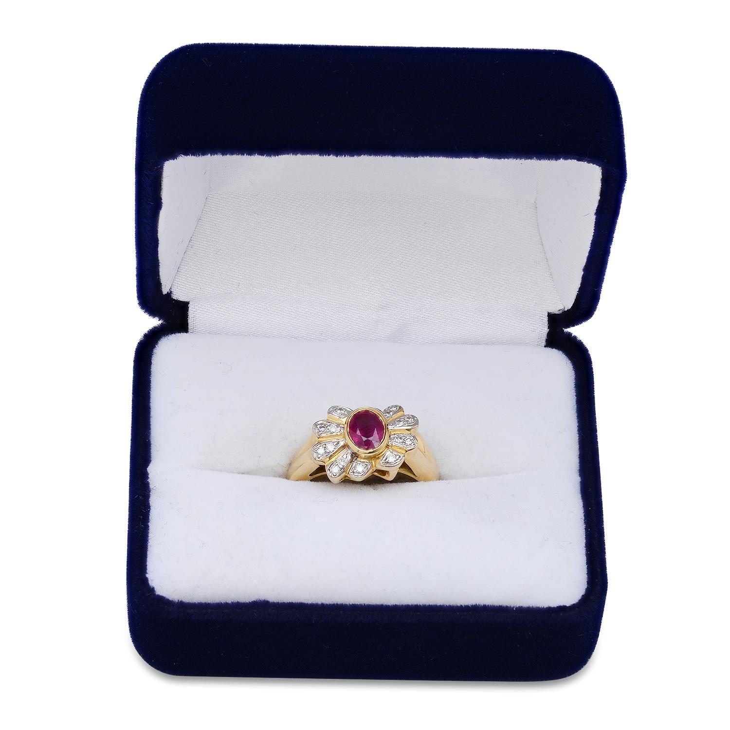 18K Yellow Gold Setting with 1.27ct Ruby and 0.17ct Diamond Ladies Ring