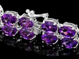 14K White Gold 32.15ct Amethyst and 1.10ct Diamond Bracelet