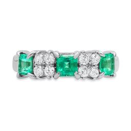 Platinum Setting wit 0.84ct Emerald and 0.33ct Diamond Ladies Ring