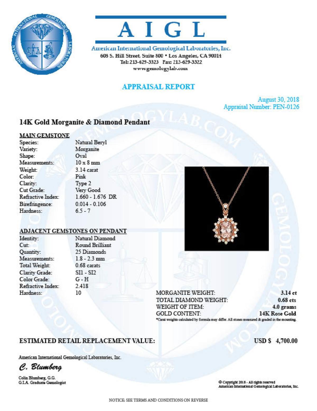14K Gold Morganite and Diamond Pendant