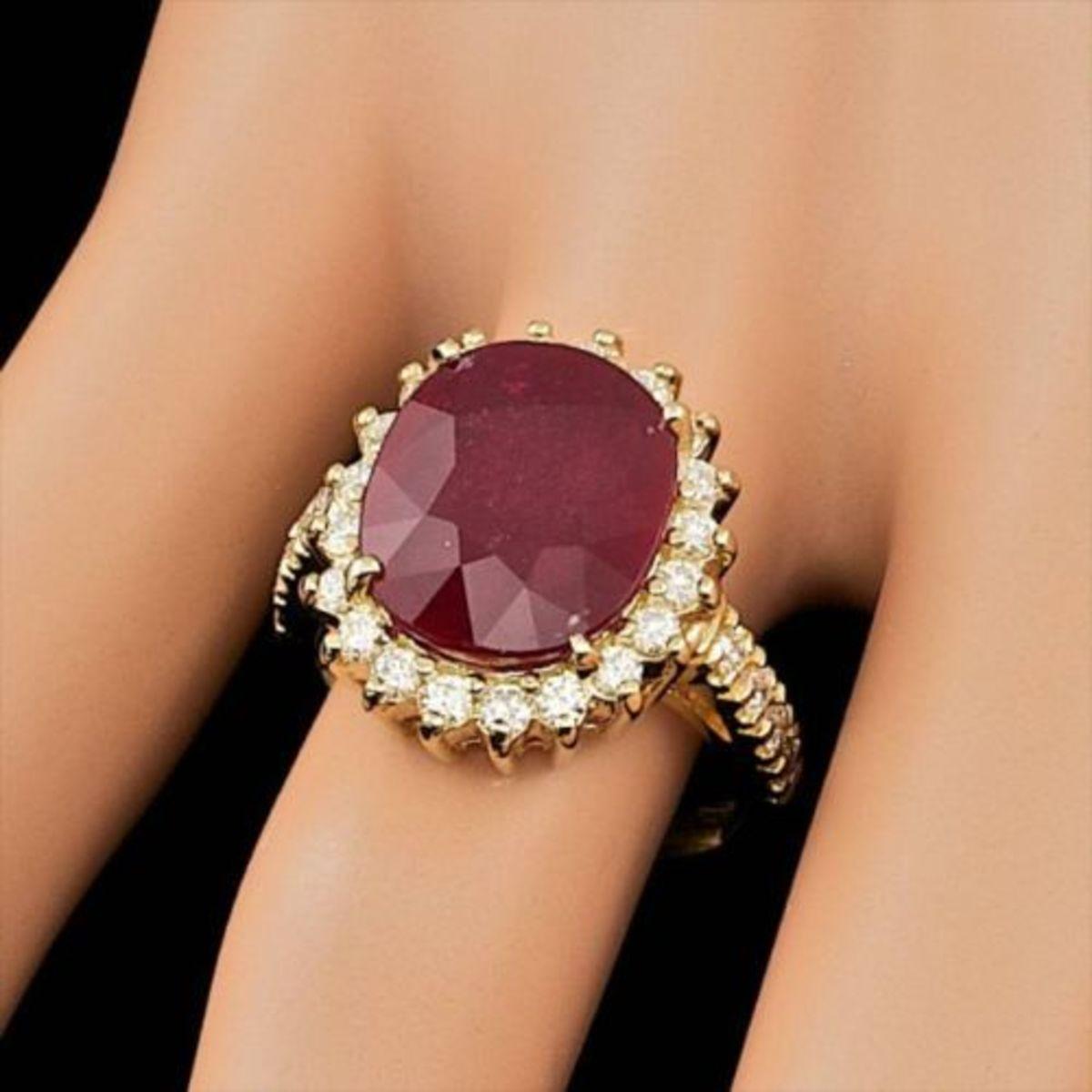 14K Yellow Gold 6.21ct Ruby and 0.88ct Diamond Ring