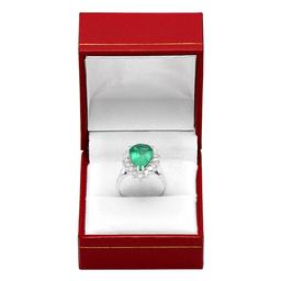 14k White Gold 3.18ct Emerald 0.93ct Diamond Ring