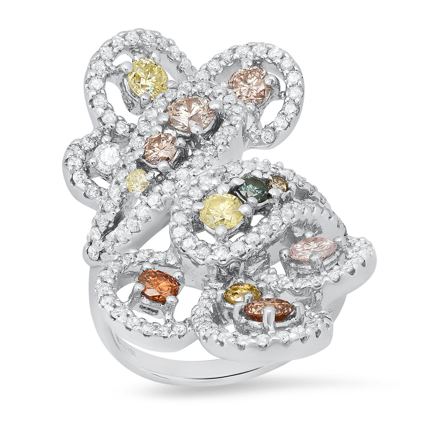 18K White Gold Setting with 1.32ct Fancy Colored Diamonds and 1.18ct Diamond Ladies Ring