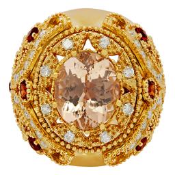 14k Yellow Gold 5.25ct Morganite 0.75ct Sapphire 1.61ct Diamond Ring