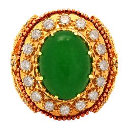 14k Yellow & Rose Gold 8.97ct Jade 1.00ct Emerald 2.34ct Diamond Ring
