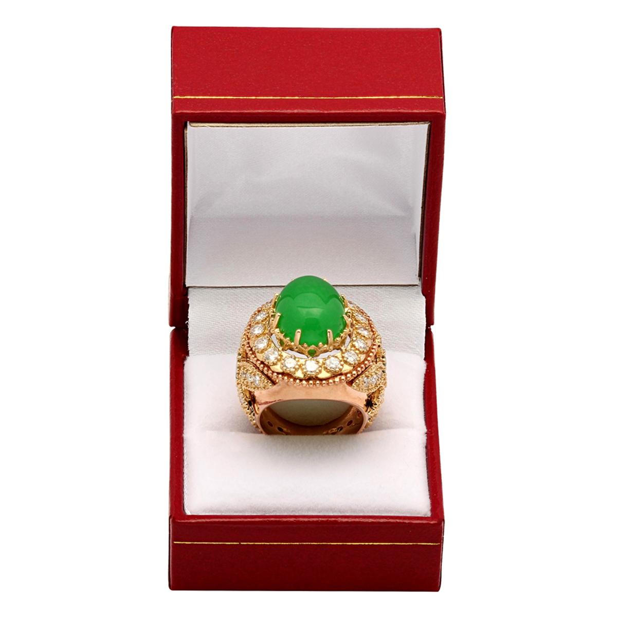 14k Yellow & Rose Gold 8.97ct Jade 1.00ct Emerald 2.34ct Diamond Ring