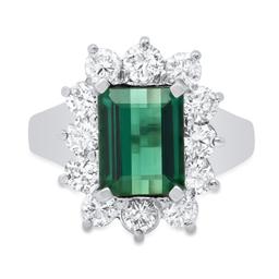 14K White Gold with 2.54ct Green Tourmaline and 1.32ct Diamond Ring