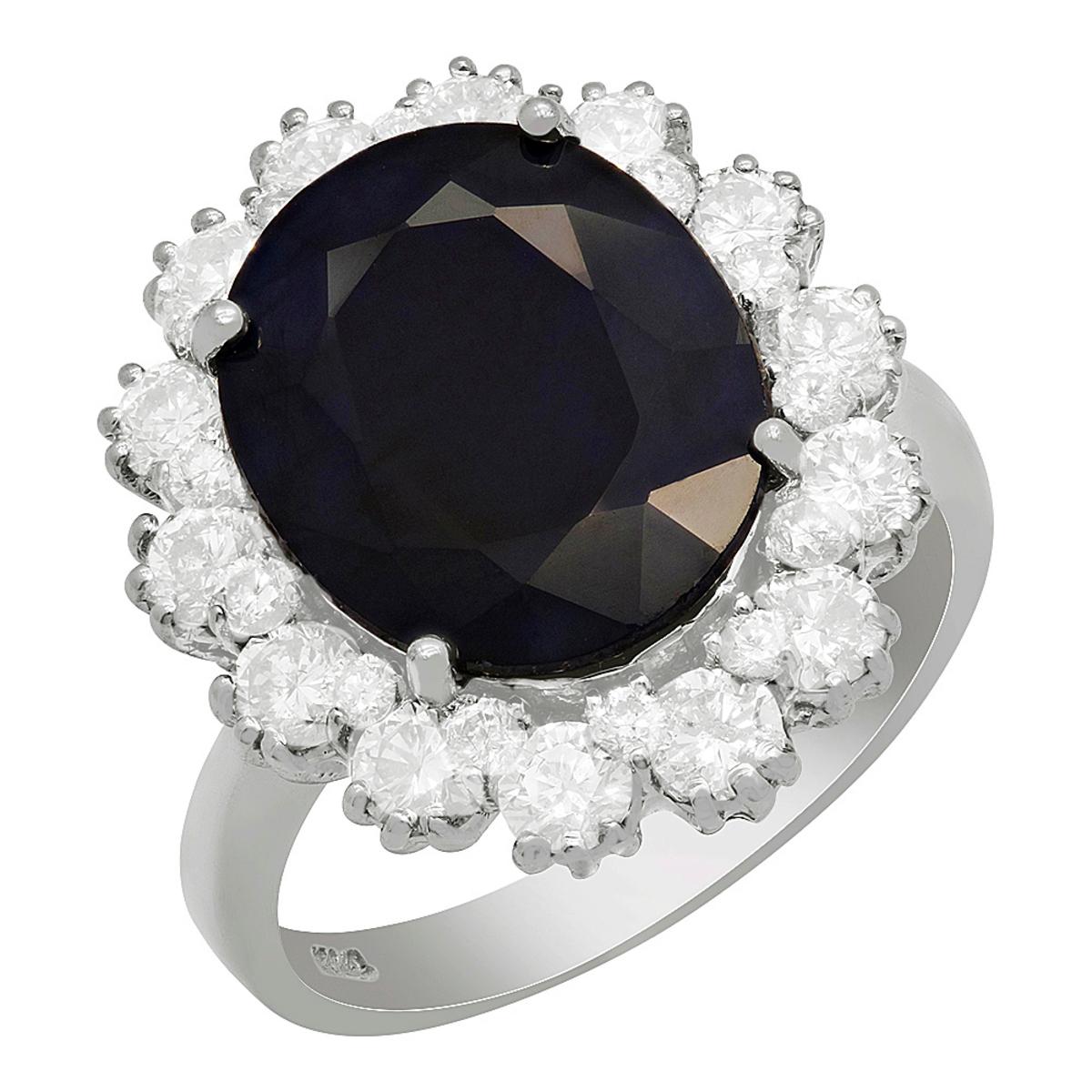 14k White Gold 6.17ct Sapphire 1.64ct Diamond Ring