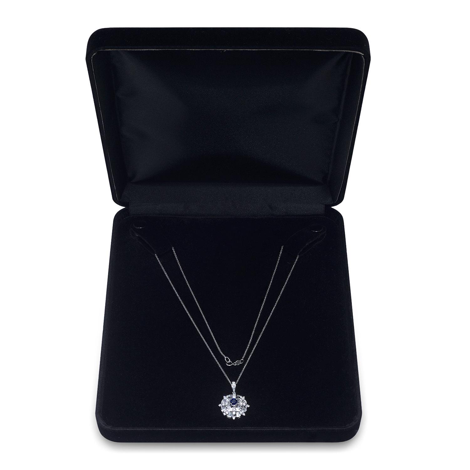 14K White Gold Setting with 0.20ct Sapphire and 1.30ct Diamond Pendant