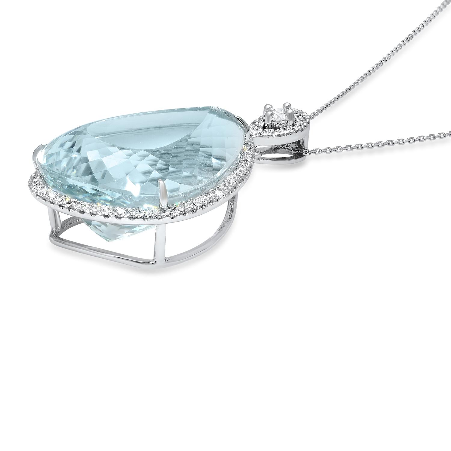 14K White Gold 43.75ct Aquamarine and 1.54ct Diamond Pendant