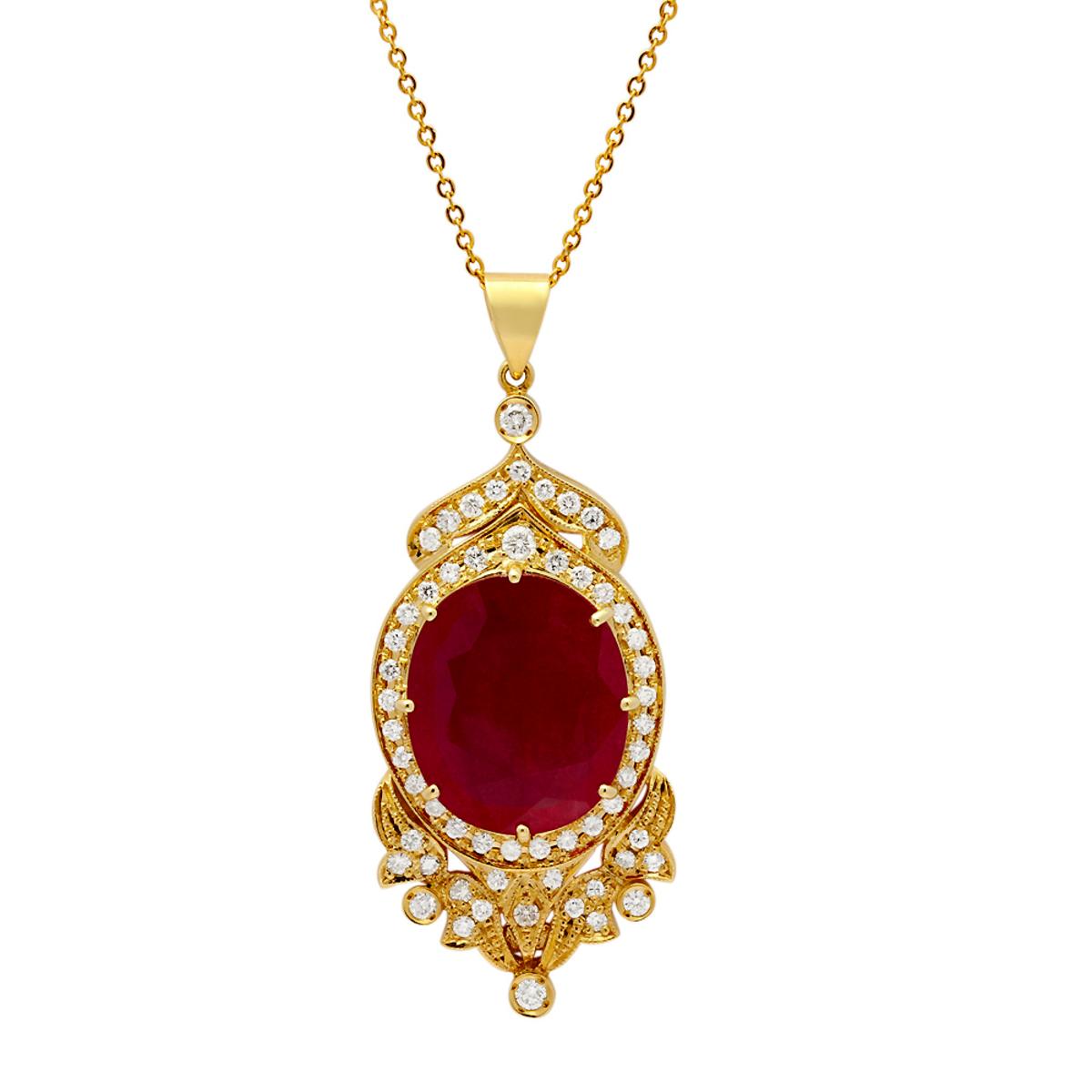 14k Yellow Gold 26.59ct Ruby 1.86ct Diamond Pendant