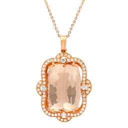 14k Rose Gold 45.96ct Morganite 2.07ct Diamond Pendant