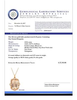 14k Rose Gold 45.96ct Morganite 2.07ct Diamond Pendant