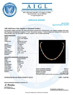 14K Gold 36.64ct Sapphire 1.47ct Diamond Necklace