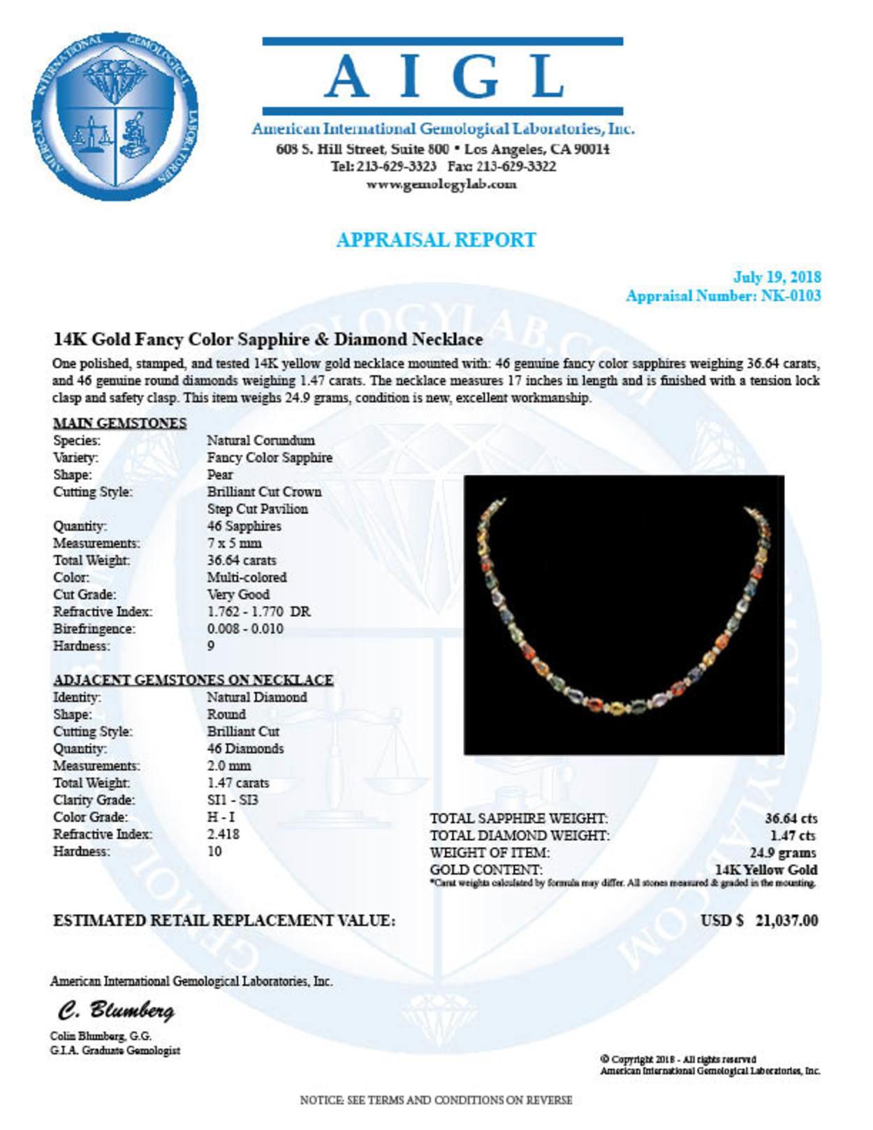 14K Gold 36.64ct Sapphire 1.47ct Diamond Necklace