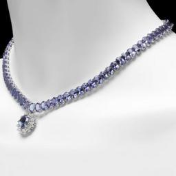 14K White Gold 65.62ct Tanzanite and 1.47ct Diamond Necklace