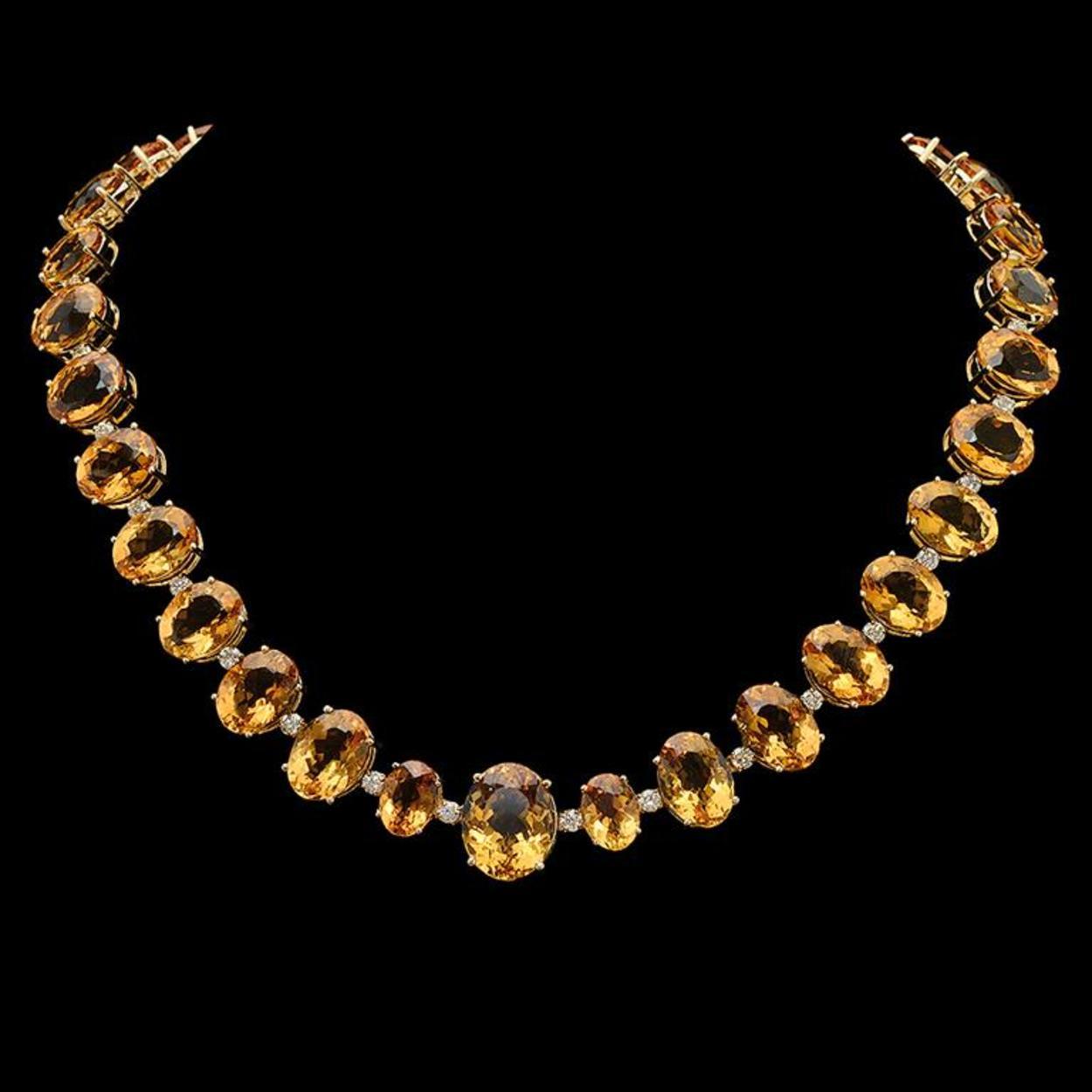 14K Gold 152.71ct Citrine & 4.07ct Diamond Necklace