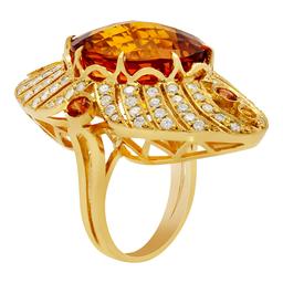 14k Yellow Gold 18.81ct Citrine 0.95ct Sapphire 1.59ct Diamond Ring