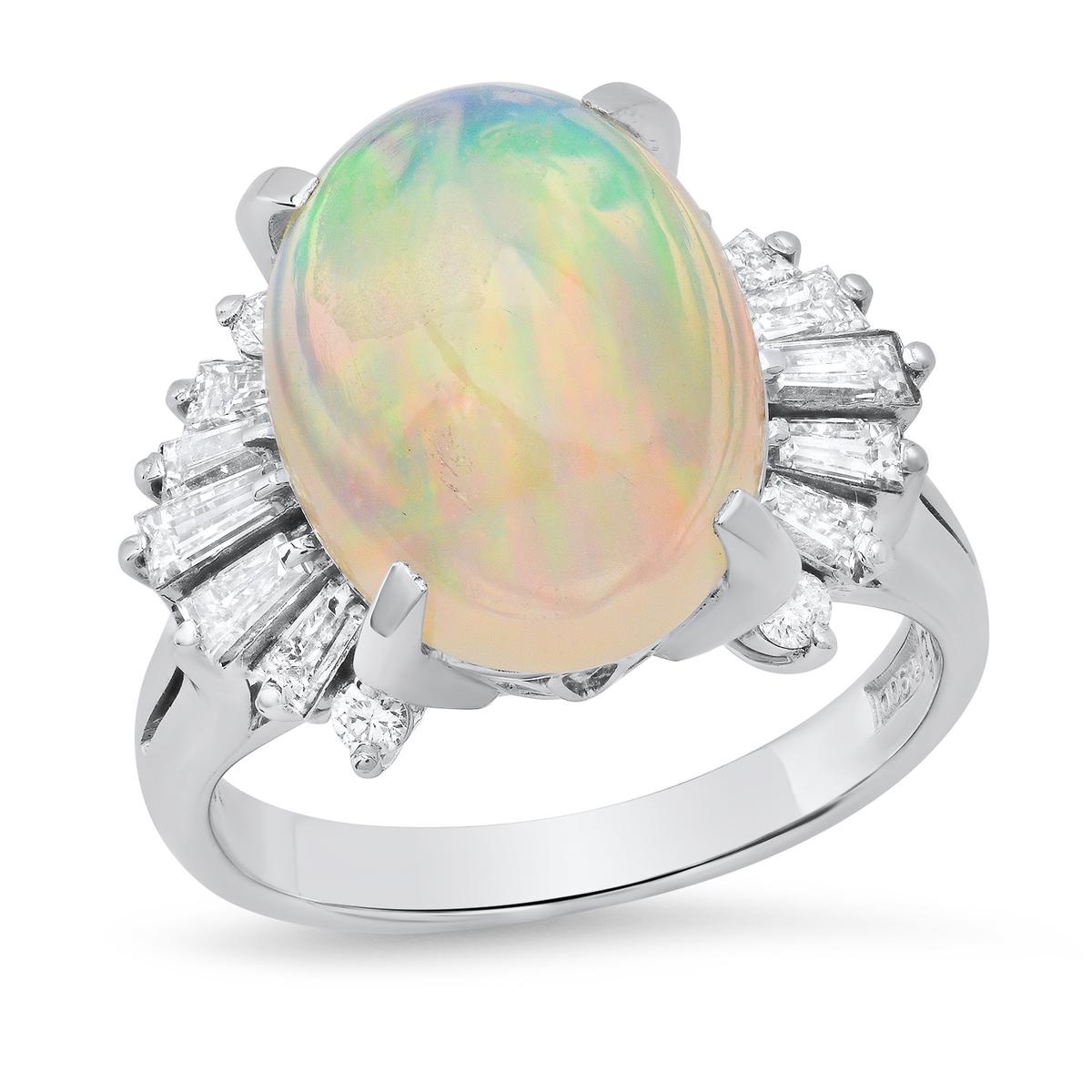 Platinum Setting with 4.48ct Opal and 0.61ct Diamond Ladies Ring