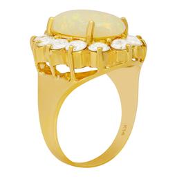 14k Yellow Gold 2.07ct White Opal 2.07ct Diamond Ring