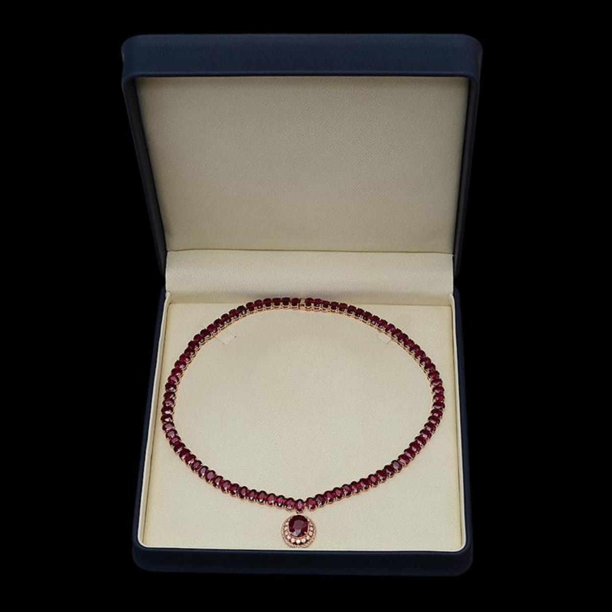 14K Gold 115.49ct Ruby 1.38ct Diamond Necklace