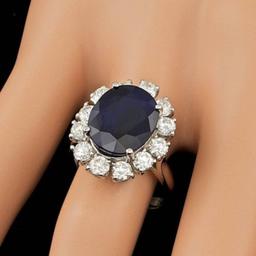 14K White Gold 8.19ct Sapphire and 1.72ct Diamond Ring