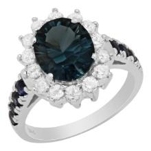 14k White Gold 3.00ct Blue Topaz 0.51ct Sapphire 0.69ct Diamond Ring