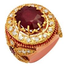 14k Yellow & Rose Gold 12.71ct & 1.00ct Ruby 2.44ct Diamond Ring