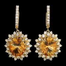 14k Gold 10.25ct Citrine 1.14ct Diamond Earrings